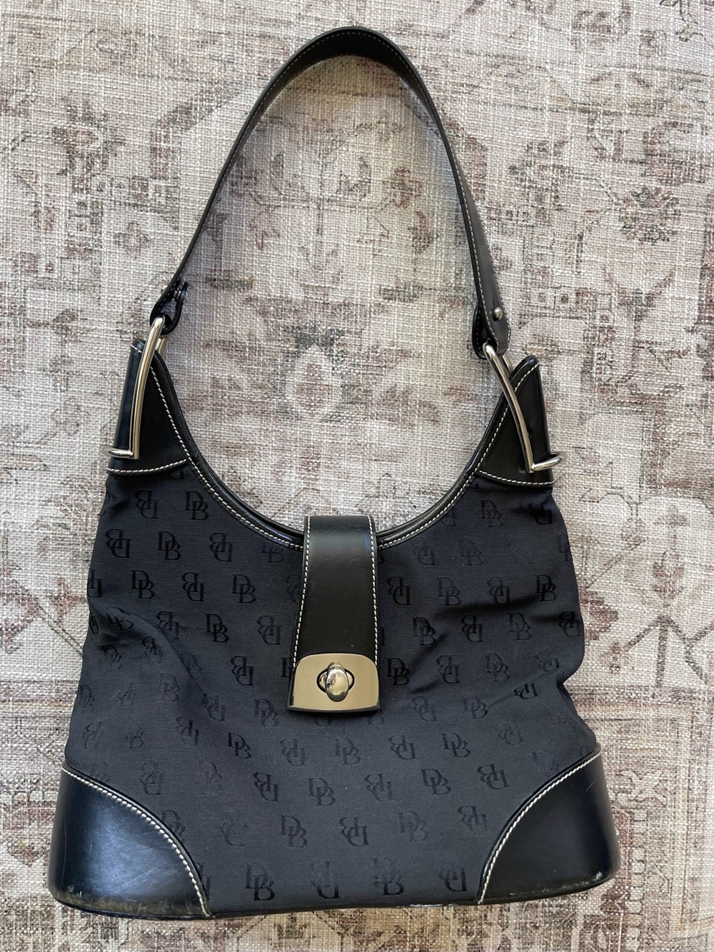 Dooney & Bourke Black Crescent Logo Hobo Y2K Shoulder Bag